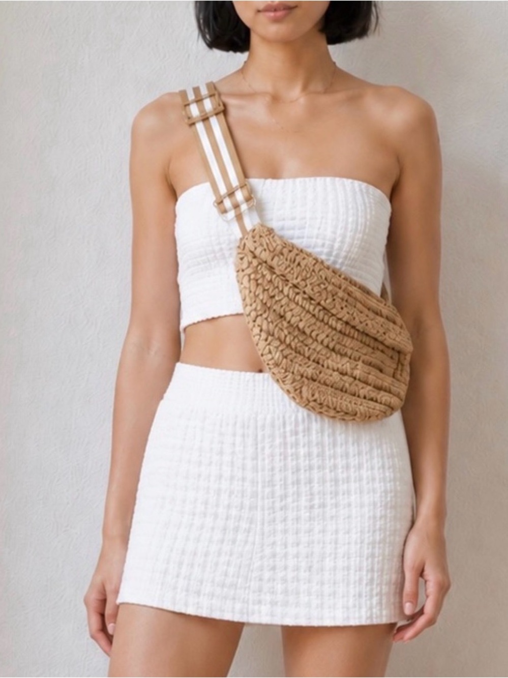 Lu & Elle Handmade Woven Straw Crossbody with Striped Strap